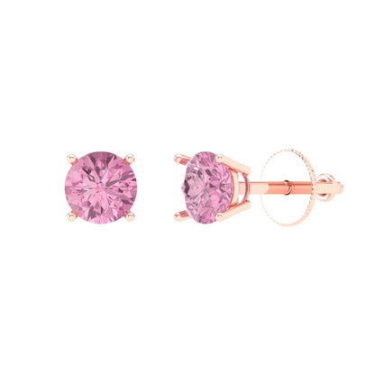 0.5 ctw Pink Zirconia Studs Earrings | 4.0mm Round Cut White Gold Screw back | April Birthstone