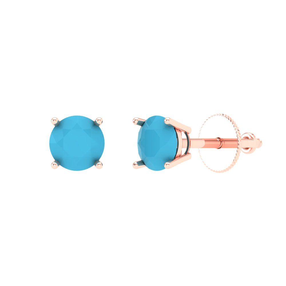 0.5 ctw Turquoise Studs Earrings | 4.0mm Round Cut White Gold Screw back | December Birthstone