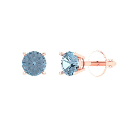 0.5 ctw Blue Zirconia Studs Earrings | 4.0mm Round Cut White Gold Screw back | April Birthstone