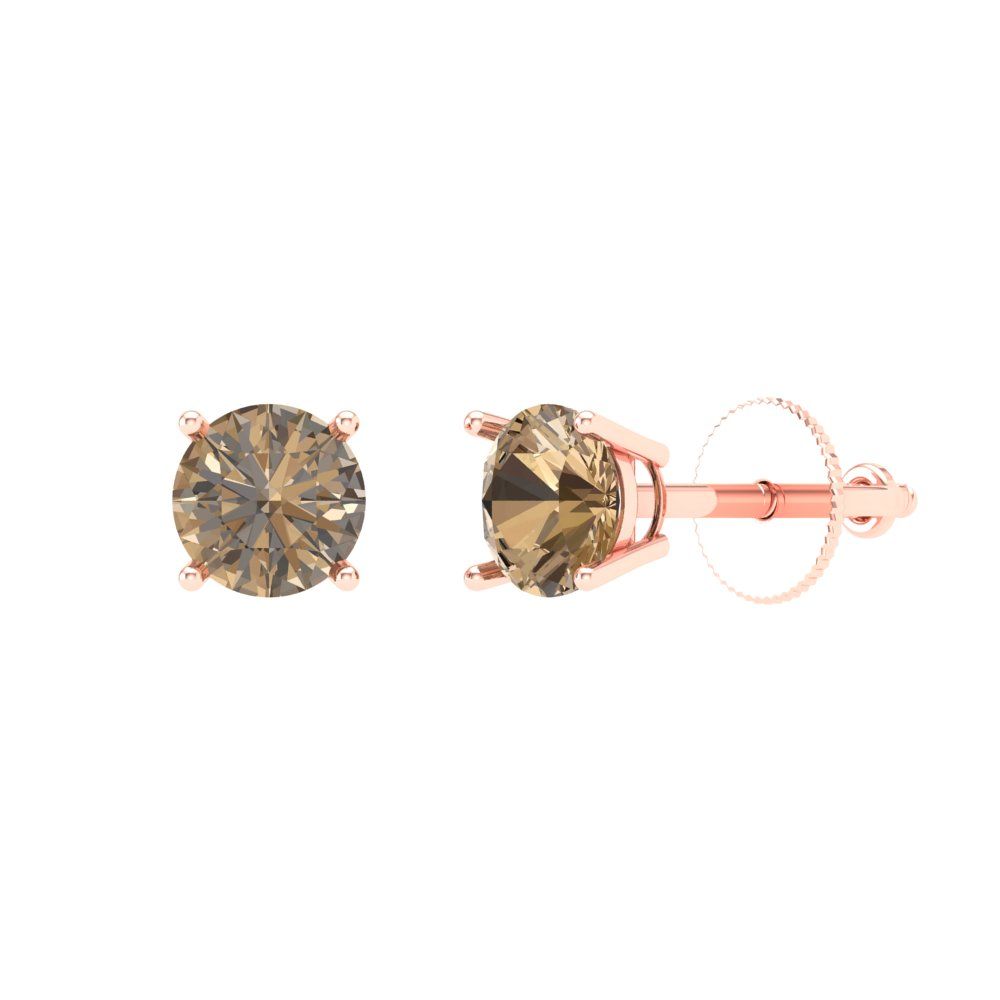 0.5 ctw Champagne Studs Earrings | 4.0mm Round Cut White Gold Screw back | April Birthstone