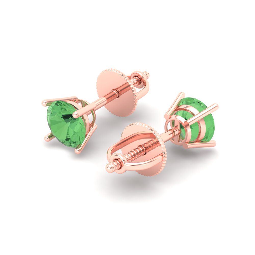 0.5 ctw Green Zirconia Studs Earrings | 4.0mm Round Cut White Gold Screw back | April Birthstone
