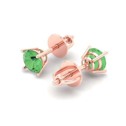 0.5 ctw Green Zirconia Studs Earrings | 4.0mm Round Cut White Gold Screw back | April Birthstone