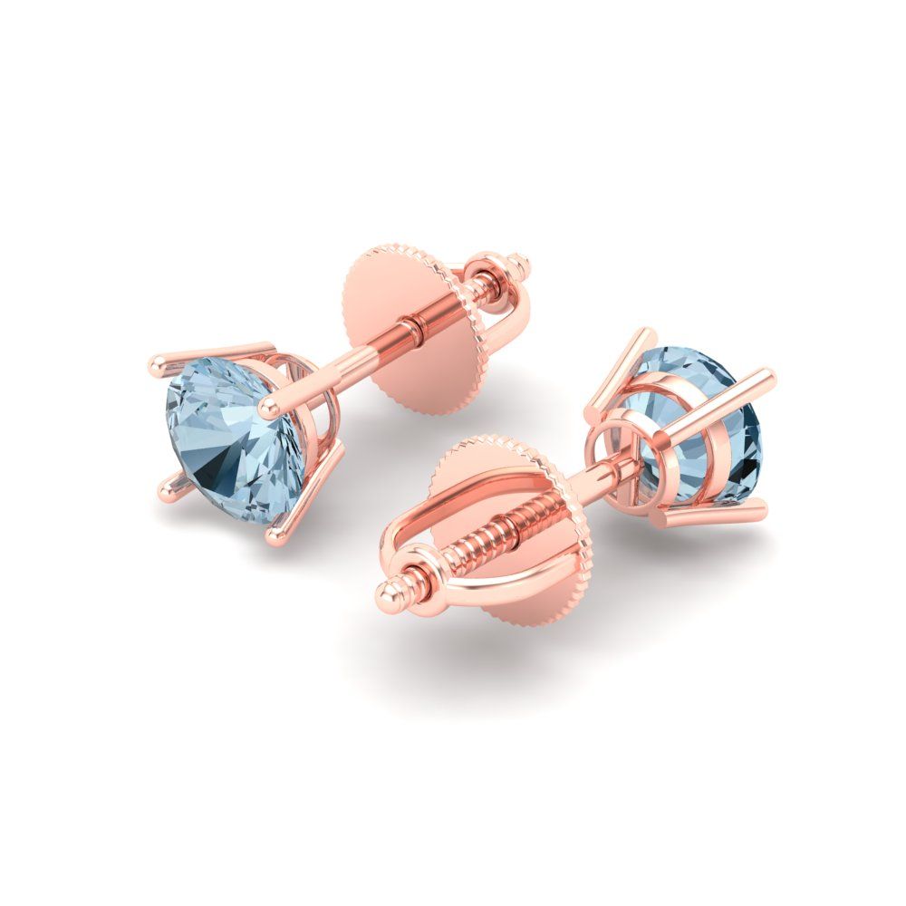 0.5 ctw Sky Blue Topaz Studs Earrings | 4.0mm Round Cut White Gold Screw back | December Birthstone