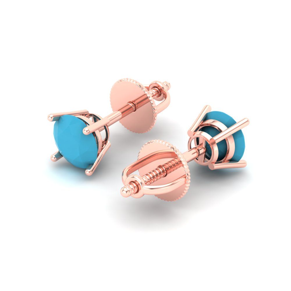 0.5 ctw Turquoise Studs Earrings | 4.0mm Round Cut White Gold Screw back | December Birthstone