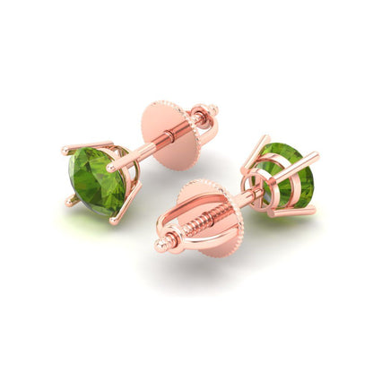 0.5 ctw Peridot Studs Earrings | 4.0mm Round Cut White Gold Screw back | August Birthstone