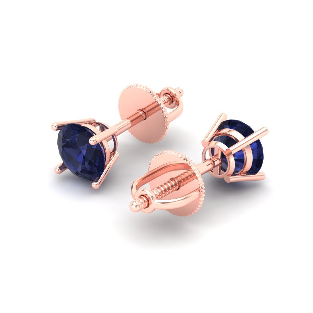 0.5 ctw Blue Sapphire Studs Earrings | 4.0mm Round Cut White Gold Screw back | September Birthstone