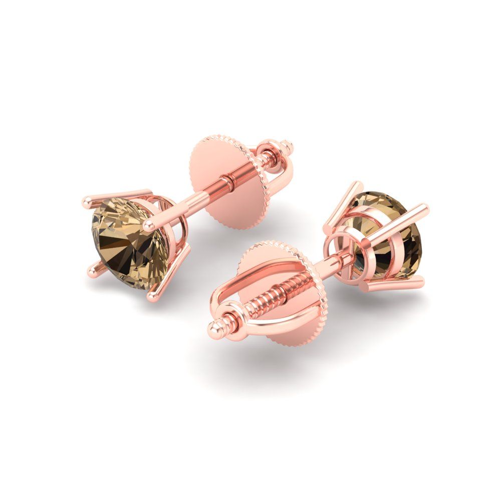 0.5 ctw Champagne Studs Earrings | 4.0mm Round Cut White Gold Screw back | April Birthstone