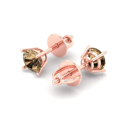 0.5 ctw Champagne Studs Earrings | 4.0mm Round Cut White Gold Screw back | April Birthstone