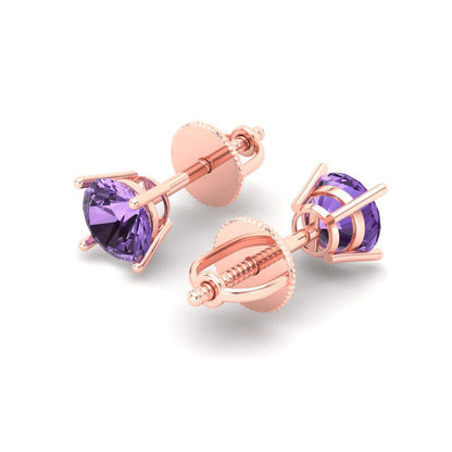 0.5 ctw Alexandrite Studs Earrings | 4.0mm Round Cut White Gold Screw back | June Birthstone