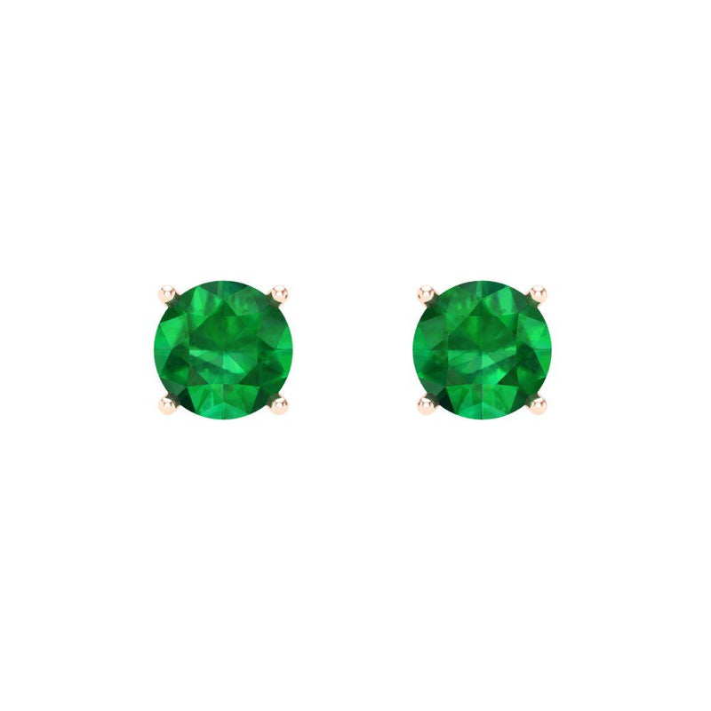 0.5 ct Brilliant Round Cut Solitaire Studs Simulated Emerald Stone Rose Gold Earrings Screw back