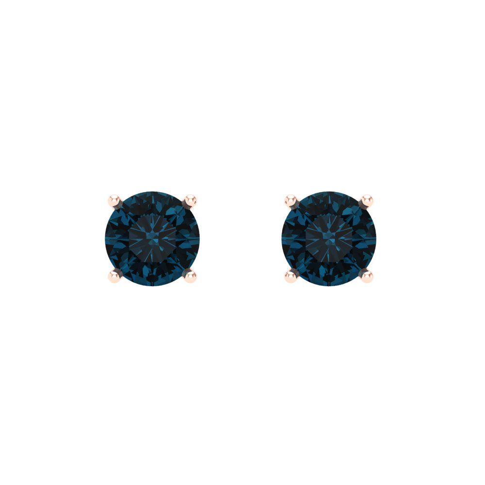 0.5 ctw London Blue Topaz Studs Earrings | 4.0mm Round Cut White Gold Screw back | December Birthstone