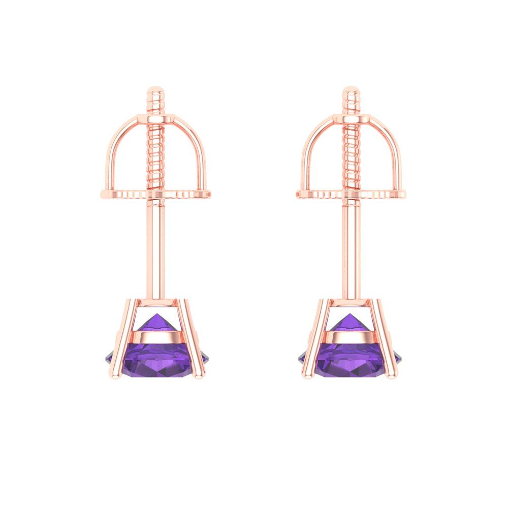 0.5 ctw Amethyst Studs Earrings | 4.0mm Round Cut White Gold Screw back | February Birthstone