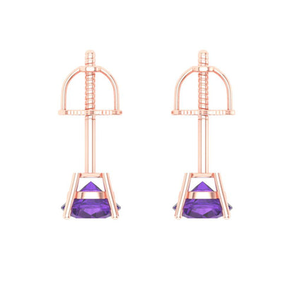 0.5 ctw Amethyst Studs Earrings | 4.0mm Round Cut White Gold Screw back | February Birthstone