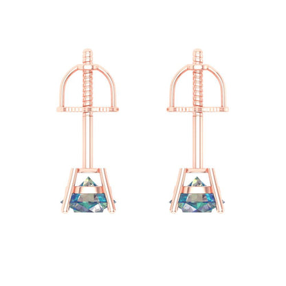 0.5 ctw Blue Moissanite Studs Earrings | 4.0mm Round Cut White Gold Screw back | April Birthstone