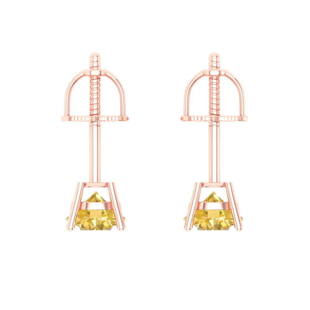 0.5 ctw Citrine Studs Earrings | 4.0mm Round Cut White Gold Screw back | November Birthstone