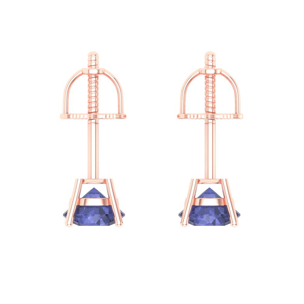 0.5 ctw Tanzanite Studs Earrings | 4.0mm Round Cut White Gold Screw back | December Birthstone
