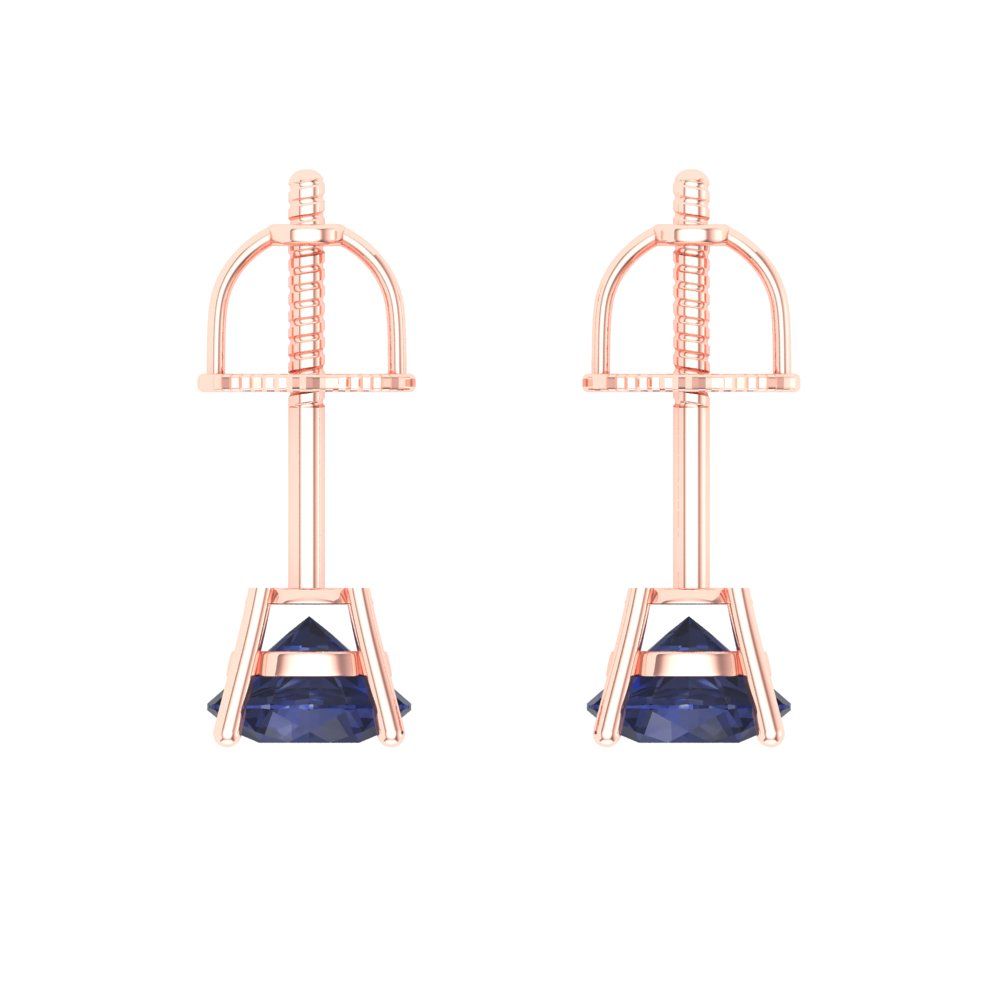 0.5 ctw Blue Sapphire Studs Earrings | 4.0mm Round Cut White Gold Screw back | September Birthstone