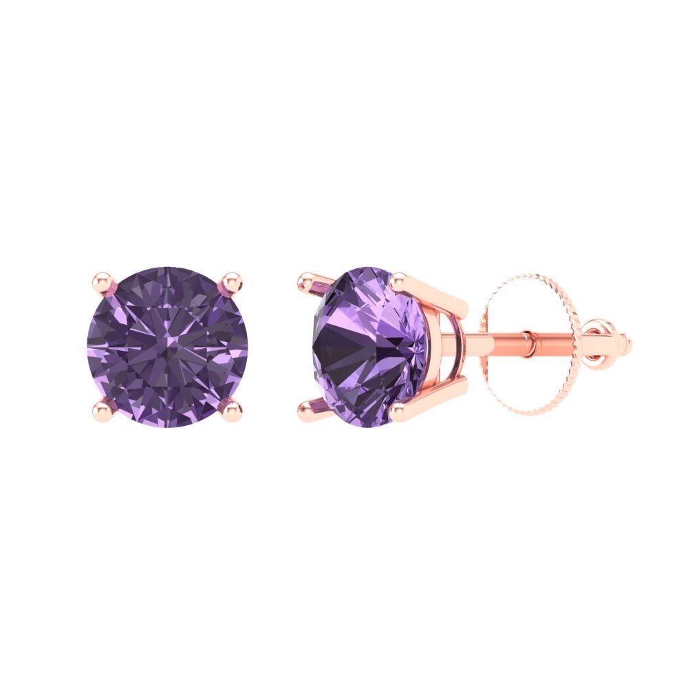 1.5 ctw Alexandrite Studs Earrings | 6mm Round Cut White Gold Screw back | June Birthstone
