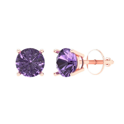 1.5 ctw Alexandrite Studs Earrings | 6mm Round Cut White Gold Screw back | June Birthstone