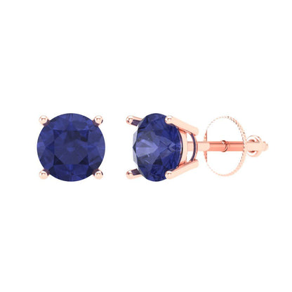 1.5 ctw Tanzanite Studs Earrings | 6mm Round Cut White Gold Screw back | December Birthstone