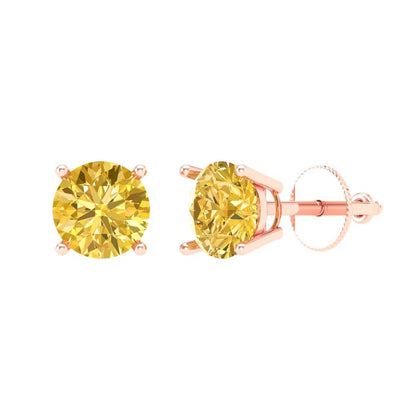 1.5 ctw Citrine Studs Earrings | 6mm Round Cut White Gold Screw back | November Birthstone