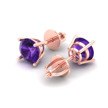 1.5 ctw Amethyst Studs Earrings | 6mm Round Cut White Gold Screw back | February Birthstone