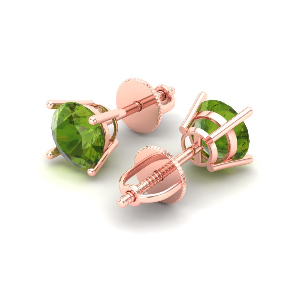 1.5 ctw Peridot Studs Earrings | 6mm Round Cut White Gold Screw back | August Birthstone