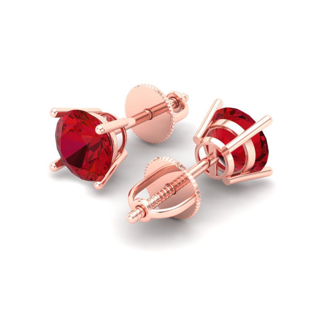 1.5 ctw Ruby Studs Earrings | 6mm Round Cut White Gold Screw back | July Birthstone