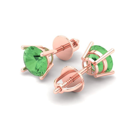 1.5 ctw Green Zirconia Studs Earrings | 6mm Round Cut White Gold Screw back | April Birthstone