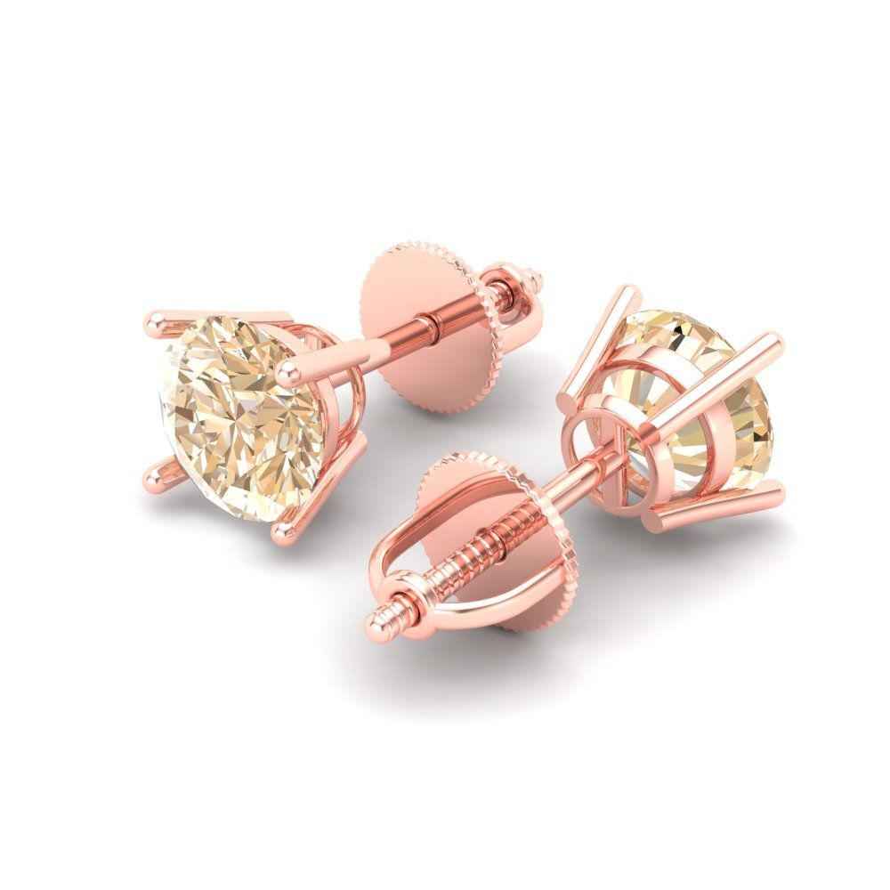 1.5 ctw Morganite Studs Earrings | 6mm Round Cut White Gold Screw back | February Birthstone