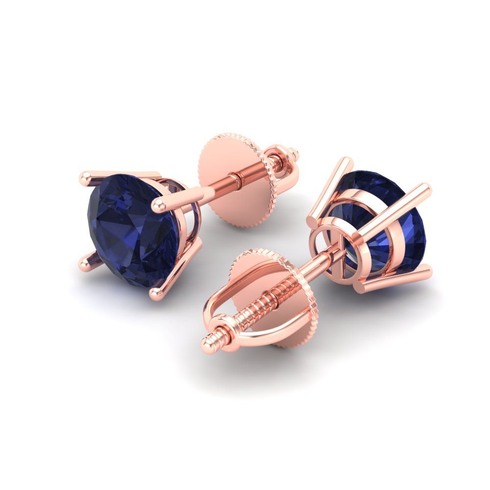 1.5 ctw Blue Sapphire Studs Earrings | 6mm Round Cut White Gold Screw back | September Birthstone