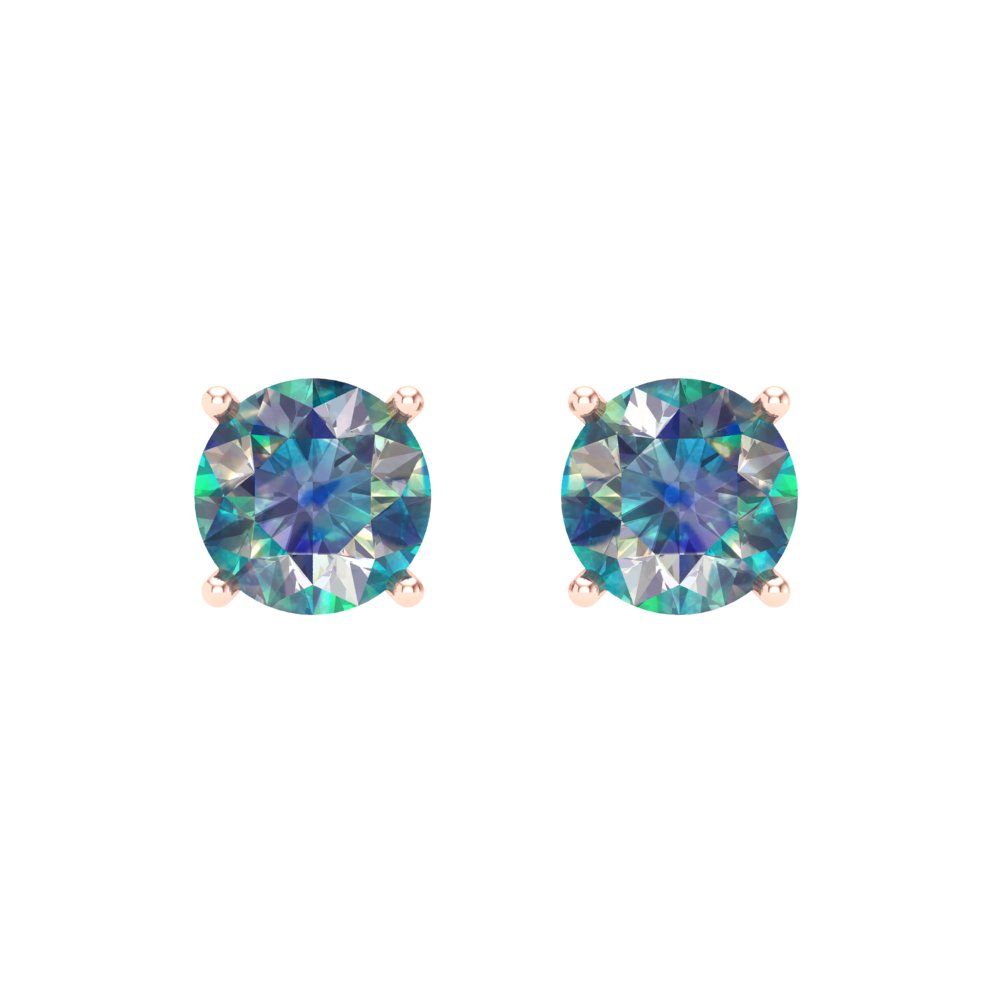 1.5 ctw Blue Moissanite Studs Earrings | 6mm Round Cut White Gold Screw back | April Birthstone