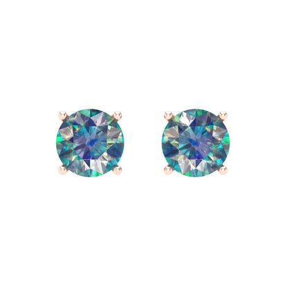 1.5 ctw Blue Moissanite Studs Earrings | 6mm Round Cut White Gold Screw back | April Birthstone