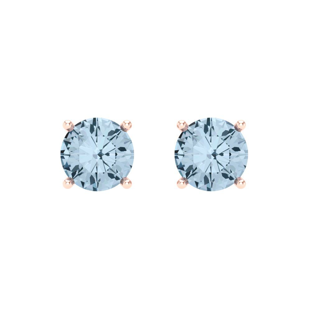 1.5 ctw Aquamarine Studs Earrings | 6mm Round Cut White Gold Screw back | March Birthstone