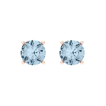 1.5 ctw Aquamarine Studs Earrings | 6mm Round Cut White Gold Screw back | March Birthstone