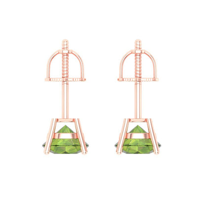 1.5 ctw Peridot Studs Earrings | 6mm Round Cut White Gold Screw back | August Birthstone