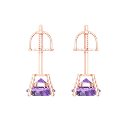 1.5 ctw Alexandrite Studs Earrings | 6mm Round Cut White Gold Screw back | June Birthstone