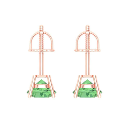 1.5 ctw Green Zirconia Studs Earrings | 6mm Round Cut White Gold Screw back | April Birthstone