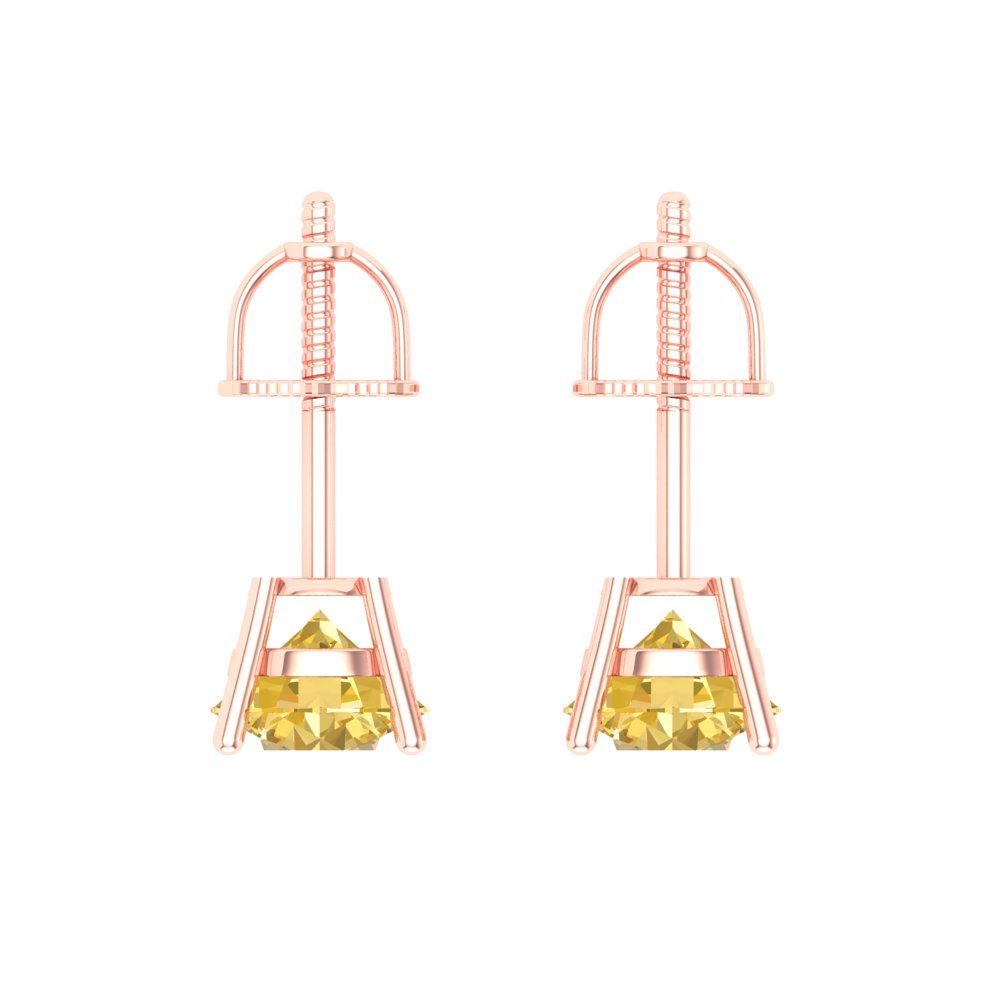 1.5 ctw Citrine Studs Earrings | 6mm Round Cut White Gold Screw back | November Birthstone