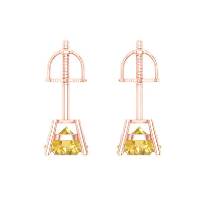 1.5 ctw Citrine Studs Earrings | 6mm Round Cut White Gold Screw back | November Birthstone