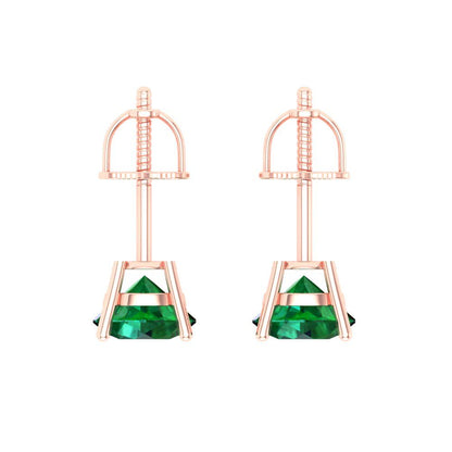 1.5 ctw Emerald Studs Earrings | 6mm Round Cut White Gold Screw back | May Birthstone