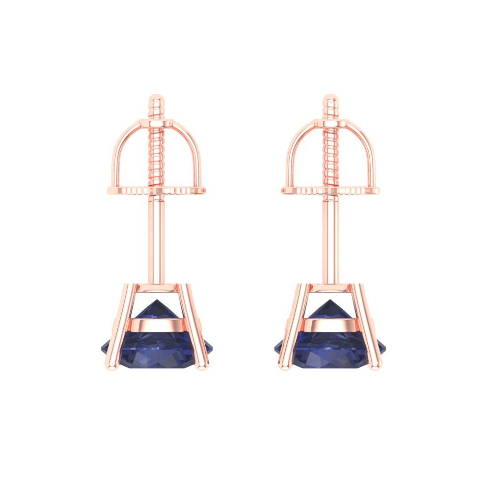 1.5 ctw Blue Sapphire Studs Earrings | 6mm Round Cut White Gold Screw back | September Birthstone