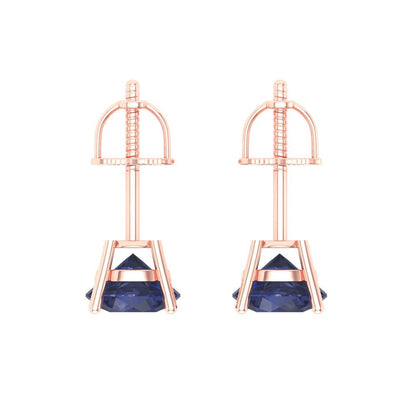 1.5 ctw Blue Sapphire Studs Earrings | 6mm Round Cut White Gold Screw back | September Birthstone