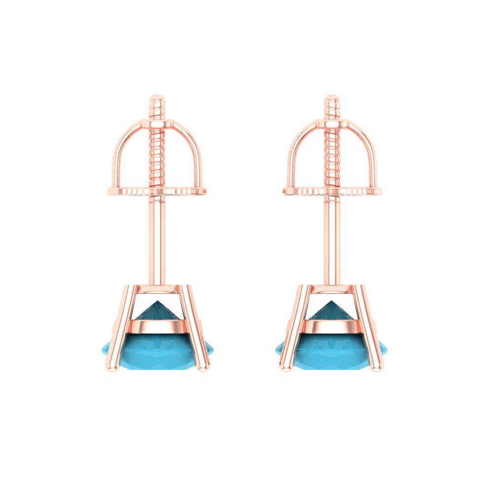 1.5 ctw Turquoise Studs Earrings | 6mm Round Cut White Gold Screw back | December Birthstone