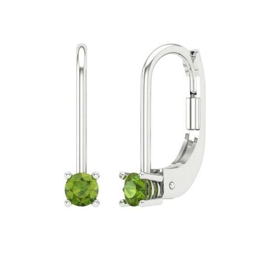 0.5 ctw Peridot Drop Dangle Earrings | 4.0mm Round Cut White Gold Lever Back | August Birthstone
