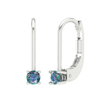 0.5 ctw Blue Moissanite Drop Dangle Earrings | 4.0mm Round Cut White Gold Lever Back | April Birthstone