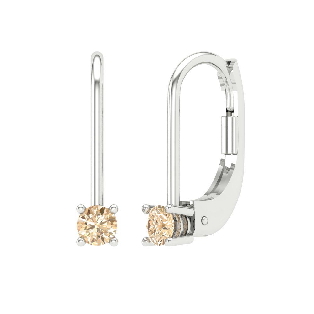 0.5 ctw Morganite Drop Dangle Earrings | 4.0mm Round Cut White Gold Lever Back | February Birthstone