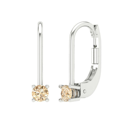 0.5 ctw Morganite Drop Dangle Earrings | 4.0mm Round Cut White Gold Lever Back | February Birthstone