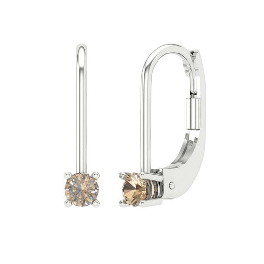 0.5 ctw Yellow Moissanite Drop Dangle Earrings | 4.0mm Round Cut White Gold Lever Back | April Birthstone