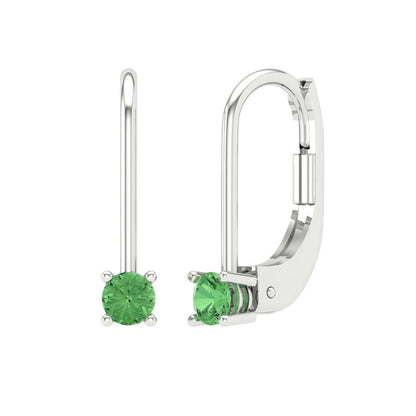0.5 ctw Green Zirconia Drop Dangle Earrings | 4.0mm Round Cut White Gold Lever Back | April Birthstone